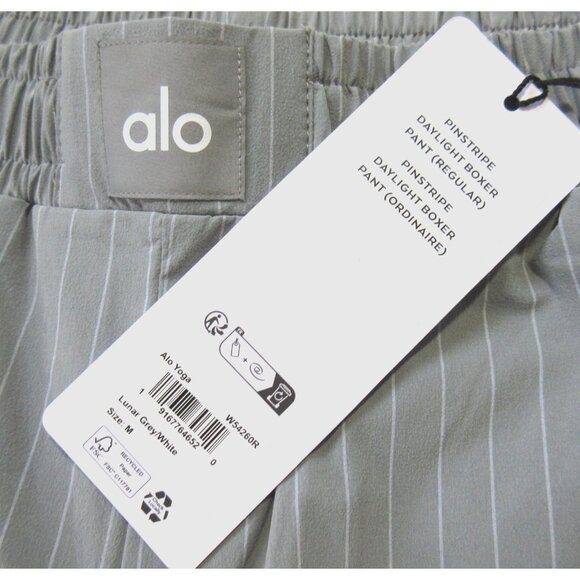 NWT Alo Yoga Pinstripe Daylight Boxer Pant in Lunar Grey White Relaxed Pants M - Picture 2 of 8